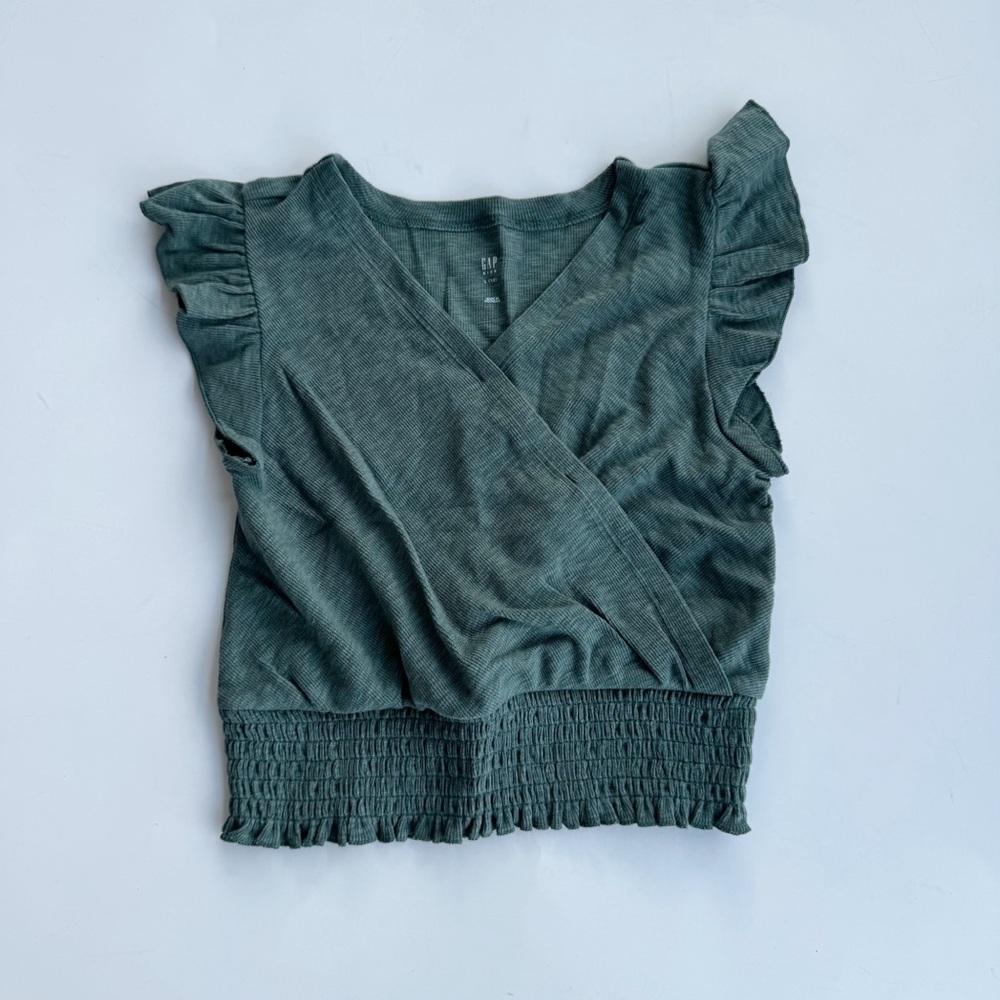 GAP Green Wrap Ruffled Blouse